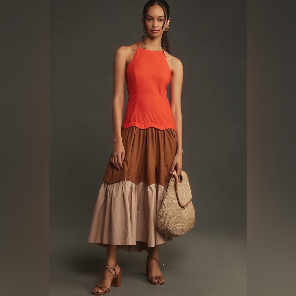 Anthropologie Maeve Halter Tiered Maxi Dress